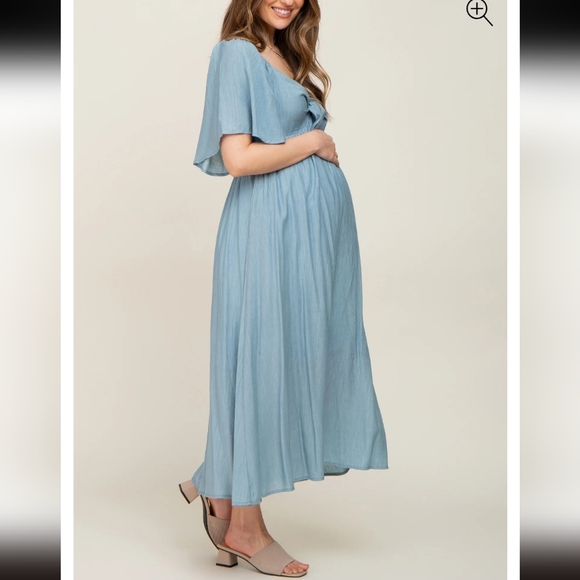 Ott Blue Front Tie Ruffle Sleeve Maternity Midi Dress. Size XL. New without tags - Picture 2 of 10